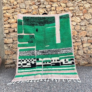 Green Handmade Moroccan Berber Rug – Orange Wool Area Rug – Modern Geometric Moroccan Carpet – Boho Statement Rug – Custom Size.