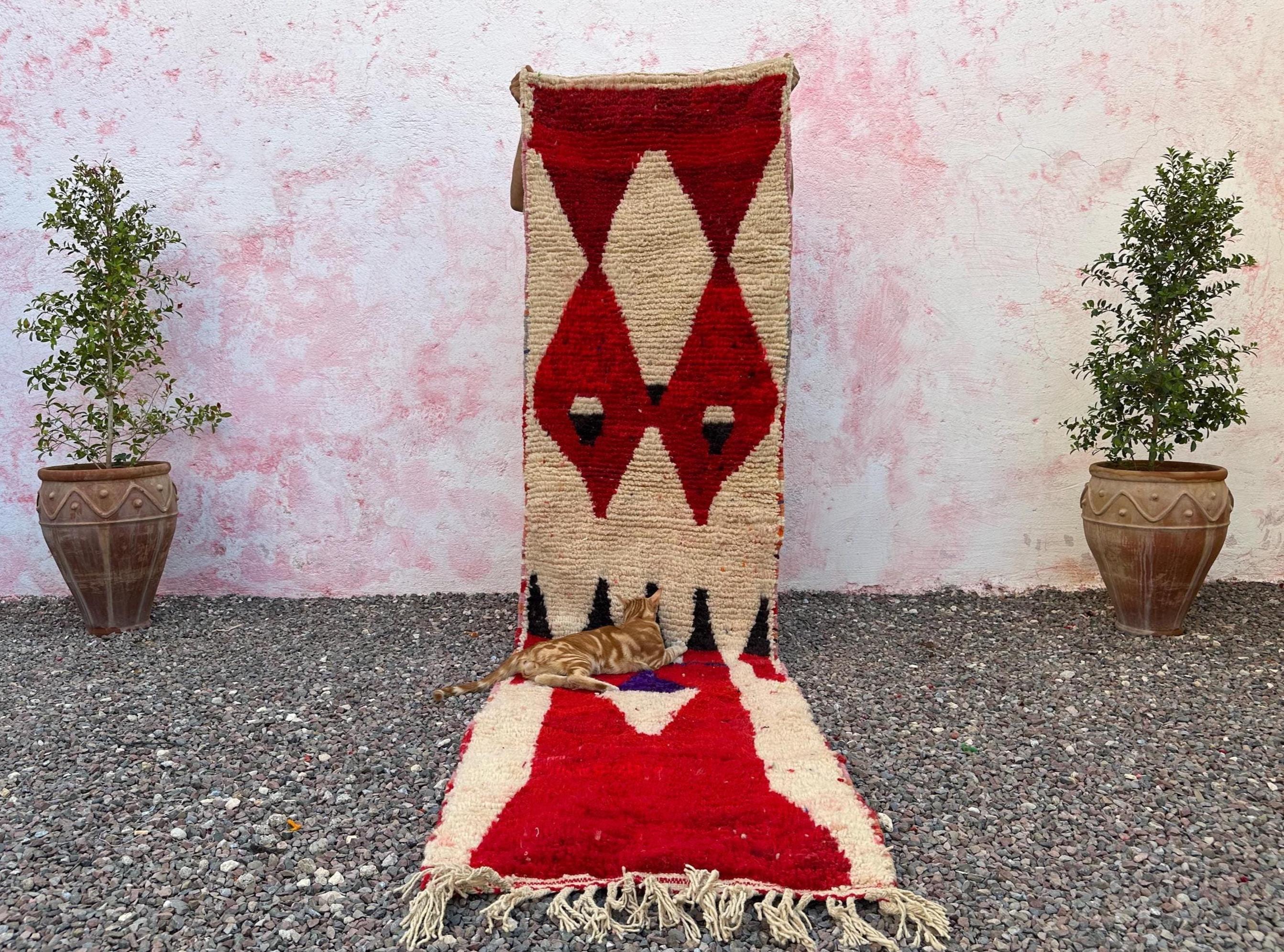 Gorgeous Red Moroccan Runner Rug-berber Colorful Runner Rug -Authentic Moroccan Red rug - Wool Runner-Geometric Rug runners Washable