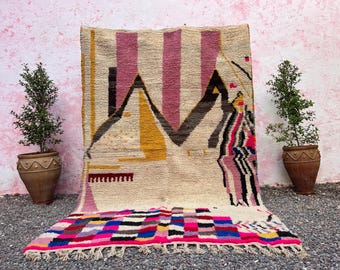 Handmade rugs -Pink moroccan rug-Moroccan Boujaad Rug - Handmade Rug - Custom Moroccan Rug -inique Pink Rug- Berber Rug - Home Decor Rug