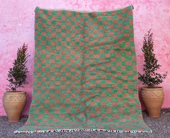 green Wool Rug-Beni Ourain Moroccan Rug- Custom Size Floor Rug- Square Rug - Geometric Carpet - Elegant Wool woven Rug - Comfortable Rug