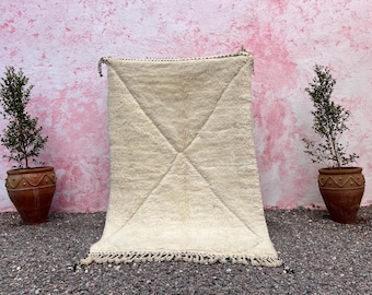 Gergeous Beni Mrirt Rug -White Rug- Striped Wool Rug - Custom Area Rug -Wool Beni Ourain Carpet -Unique Geometric Rug Wool