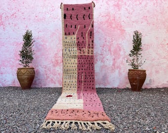 Custom Beni Ourain Runner rug - Moroccan runner rug - Pink runner rug - Hallway runner Morrocan - Soft Wool runner - Berber runner Pink