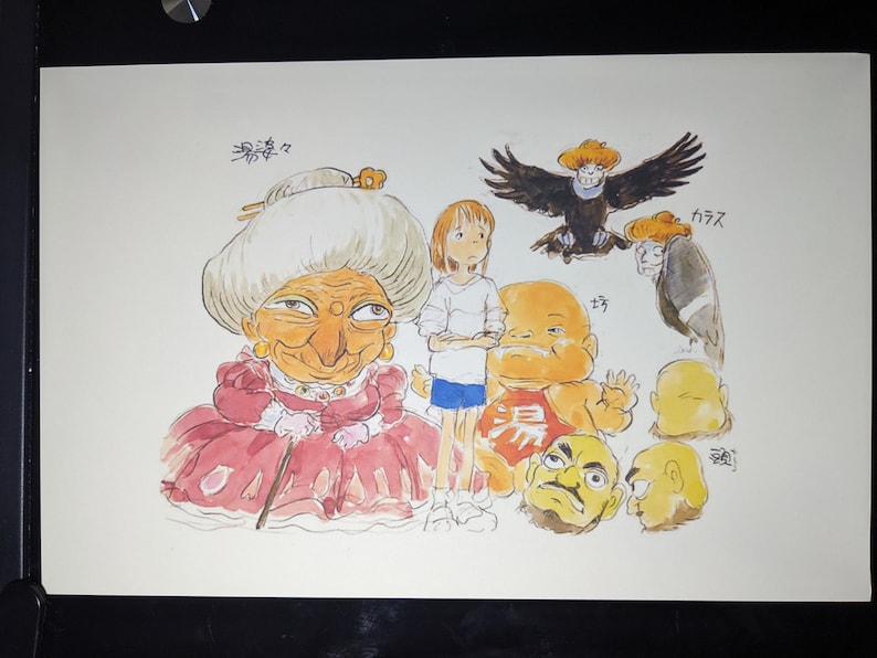 May include: A hand-drawn illustration of a group of characters. The characters are drawn in a cartoon style and include a woman with a large nose and a crown, a young girl with short hair, a man with a large head, and a bird with a hat. The illustration is in black and white with some colour accents.