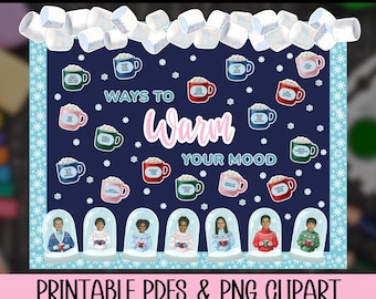 Set di bacheche invernali accoglienti, decorazioni per la classe SEL, stampabili, gentilezza, tema caldo per la classe