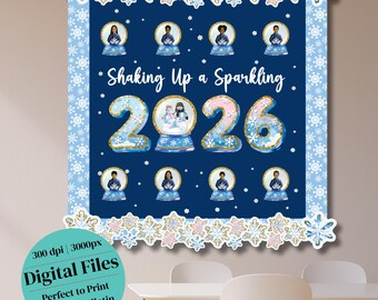 Set di bacheche invernali accoglienti, globo di neve per Capodanno, decorazioni scintillanti per la classe SEL, stampabili, tema di gentilezza e classe calda