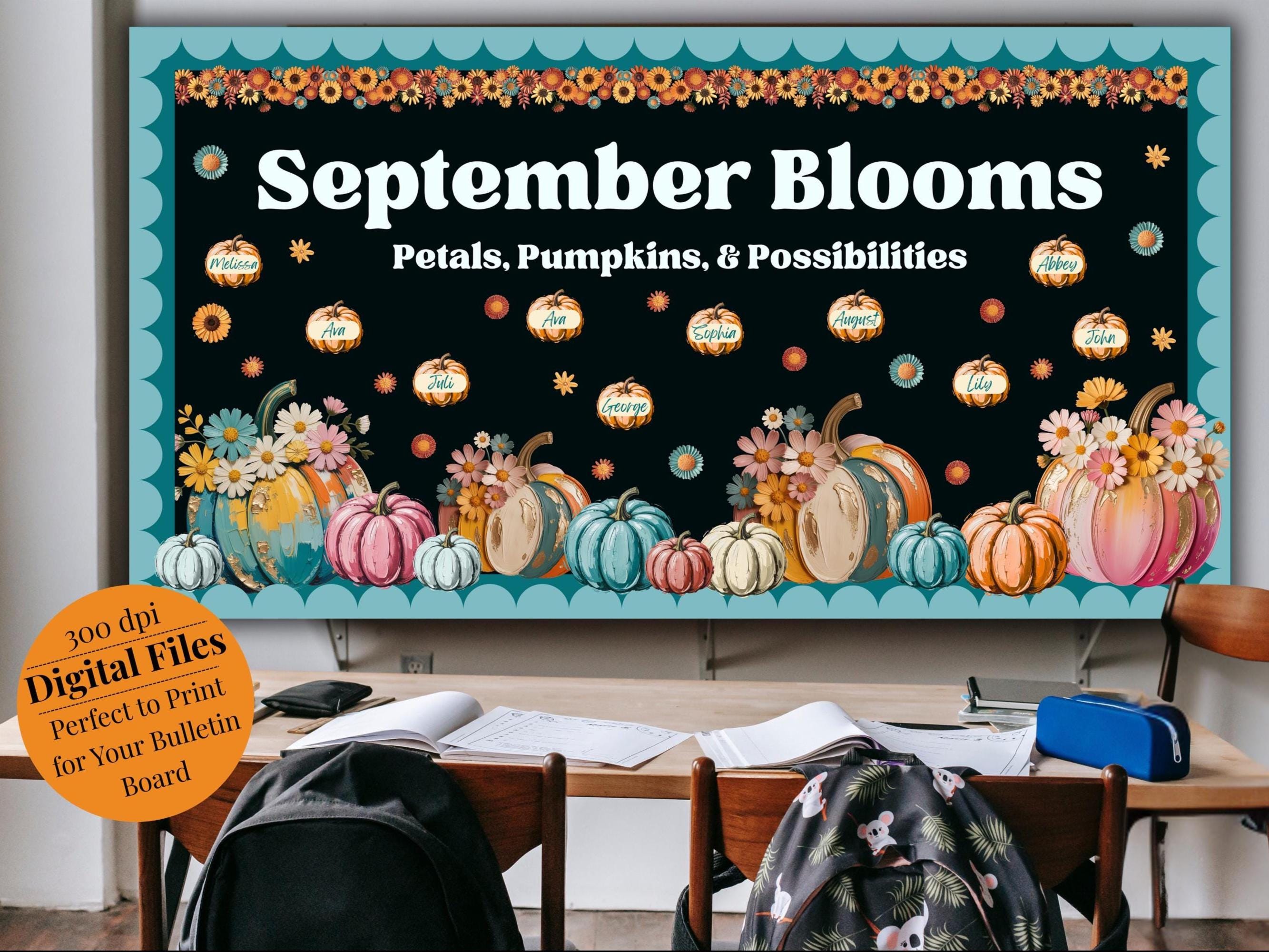 September Bulletin Board PNG Set Printable Fall Pumpkin Floral ...