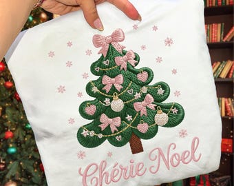 Faux Embroidery Christmas Tree PNG SVG | Coquette Holiday Tree Design for Printing and POD | Digital Embroidered Art | Chérie Noël