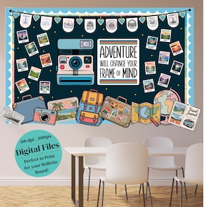 Adventure World Travel Bulletin Board Clipart Bundle Class Decor High School Middle School Geography PNGs  Postcards Camera Suitcase Globe 2