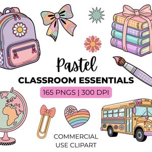 Pastel School Supply PNG Bundle Coquette Rainbow Classroom Clipart ...