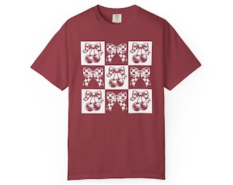 Cherry Bow Checkerboard Shirt Comfort Colors 1717 Cute Retro Fruit Graphic Y2K Girlycore Coquette Aesthetic Vintage Grunge Tee