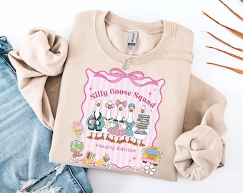 Silly Goose Squad Faculty PNG for Teachers Sublimation Design Coquette School Clipart Funny Goose Back to School Digital Download