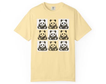 Schachbrett Panda Shirt Komfort Farben 1717 T-Shirt Niedliches Schwarz und Weiß Kawaii Tier Grafik Retro Grid Y2K Ästhetik Naturecore Top