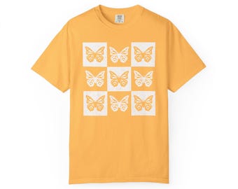 Celestial Butterfly Shirt Comfort Colors 1717 Checkerboard Wings Graphic Tee Retro Y2K Fairycore Aesthetic Black and White POD Top