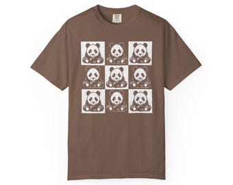 Panda Schachbrett Shirt Komfort Farben 1717 Süßer Bär Grafik T-Shirt Y2K Animal Print Ästhetische Soft Grunge Retro Zoocore Vibes