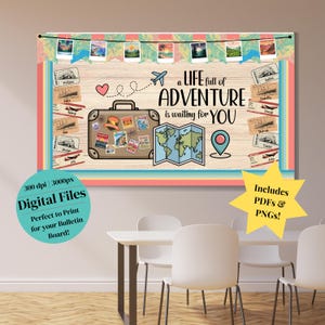 Adventure Bulletin Board Clipart Bundle Classroom Travel Theme Decor High School Middle School Geography Suitcase Map Tickets PNG & PDF Set