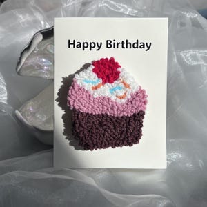 Handgefertigte Punch Needle 3D Cupcake Geburtstagskarte, Grußkarte mit Strukturmuster, Für Kinder, Eltern, Freunde, Nachtischliebhaber & besondere Anlässe