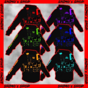 Puede incluir: Sudaderas negras con chalecos tácticos de colores. Cada chaleco tiene una etiqueta de texto diferente: "SERVER ADMIN", "SERVER STAFF", "SERVER MANAGER" y "EVENT MANAGER". Las mangas tienen texto en un color a juego. La imagen tiene un borde rojo con el texto "SHIMO'S SHOP".