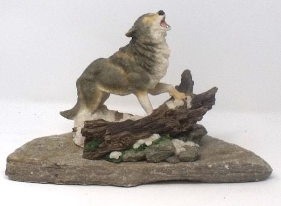 Cool Wolf Solid cast resin figurine mounted to a solid rock base