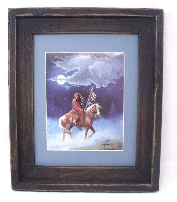 Barnwood Framed Native American print  14 3/4" x 17 3/4"