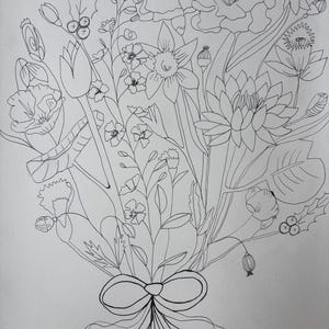 18 x 24 aangepaste originele pen en inkt geboortebloemtekeningen op zwaar mixed media papier.