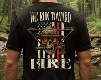Feuerwehrmann Shirt für Männer Wildland Feuerwehrmann T-Shirt Geburtstagsgeschenk Robuster Bären-Schädel-Rücken-Grafik-T-Shirt für Vatertagsgeschenk