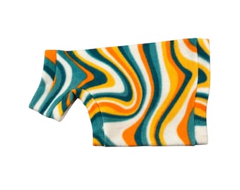 Sphynx Cat Shirt Fleece Sweater - Groovy Stripes - One Arm Hole Hairless Cat Clothes