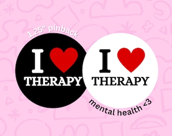 I Heart Therapy Pinback Button: Mental Health Awareness (1.25")
