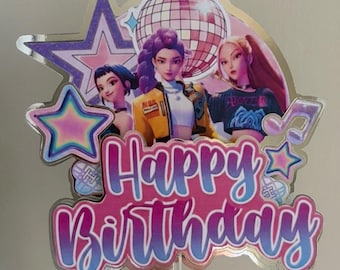K Pop Demon Hunters Cake Topper | Happy Birthday Party Decor | Kpop Inspired Birthday Cake Decoration