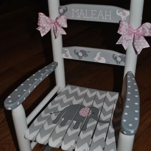 Handpainted Rocking Chair,Kids Rocking Chairs,Childs Rocking Chair,Nursery Furniture,Baby Shower,Toddler Gift,Pink Elephant,Girl,Personalize image 2