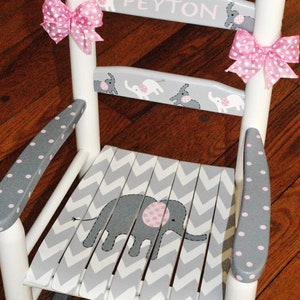 Handpainted Rocking Chair,Kids Rocking Chairs,Childs Rocking Chair,Nursery Furniture,Baby Shower,Toddler Gift,Pink Elephant,Girl,Personalize image 7