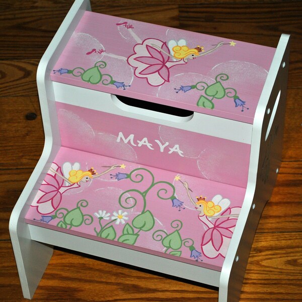 Kids 2 Step Stool,Fairy Princess,Childrens Step Stool,Hand Painted,Girls Step Stool,Baby Shower,Kids Furniture,Chair,Baby Gift,Nursery