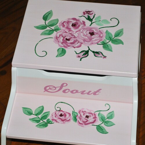 Kids 2 Step shops Stool,Childrens Step Stool,Roses,Hand Painted,Girl,Toddler,Step Stool,Baby Shower,Kids' Furniture,Chair,Baby Gift,Nursery