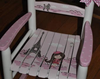 Handpainted Rocking Chair,Kids Rocking Chair,Childs Rocking Chair,Rocker,Nursery Furniture,Baby Shower,Toddler Gift,Paris,Eiffel Tower,Girl