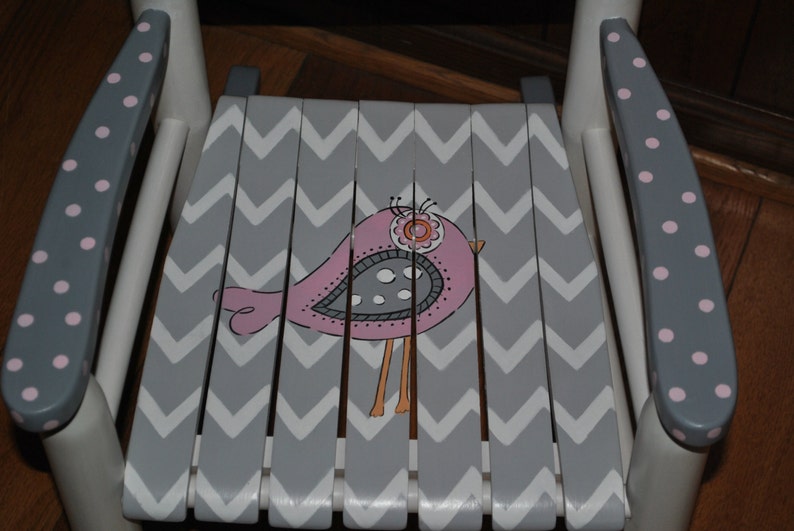 Handpainted Rocking Chair-Kids Rocking Chairs-Rocking Chair-Rocker-Nursery Furniture-Baby Shower-Toddler Gift-New Birdie-Chevron-Girl image 4