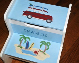 Kids 2 step stool-Children's-Custom Hand Painted-New Woody Surf's Up - Step Stool-Baby Shower-Nursery Furniture-Baby Gift