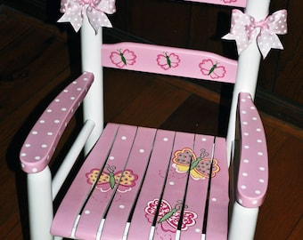 Handpainted Rocking Chair,Kids Rocking Chairs,Childs Rocking Chair,Nursery Furniture,Baby Shower,Toddler Gift,Pink Butterfly,Personalized