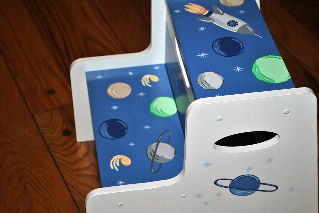 Kids 2 Step Stool,childrens Step Stool,outer Space With Rocket,hand