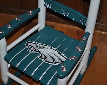 Kids Personalized Rocking Chair - Eagles Design - Football Team Rocker - Baby Shower Gift, Nursery Furniture, Painted Child Chair, Baby Gift