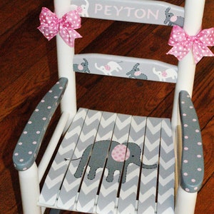 Handpainted Rocking Chair,Kids Rocking Chairs,Childs Rocking Chair,Nursery Furniture,Baby Shower,Toddler Gift,Pink Elephant,Girl,Personalize image 1