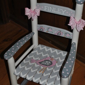 Handpainted Rocking Chair-Kids Rocking Chairs-Rocking Chair-Rocker-Nursery Furniture-Baby Shower-Toddler Gift-New Birdie-Chevron-Girl image 2