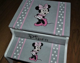 Kids 2 Step Stool - Minnie Mouse - Girls Step Stool - Baby Shower Gift - Nursery Furniture -Child's Step Stool