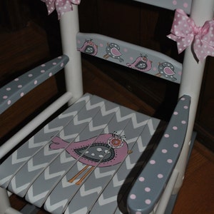 Handpainted Rocking Chair-Kids Rocking Chairs-Rocking Chair-Rocker-Nursery Furniture-Baby Shower-Toddler Gift-New Birdie-Chevron-Girl image 1