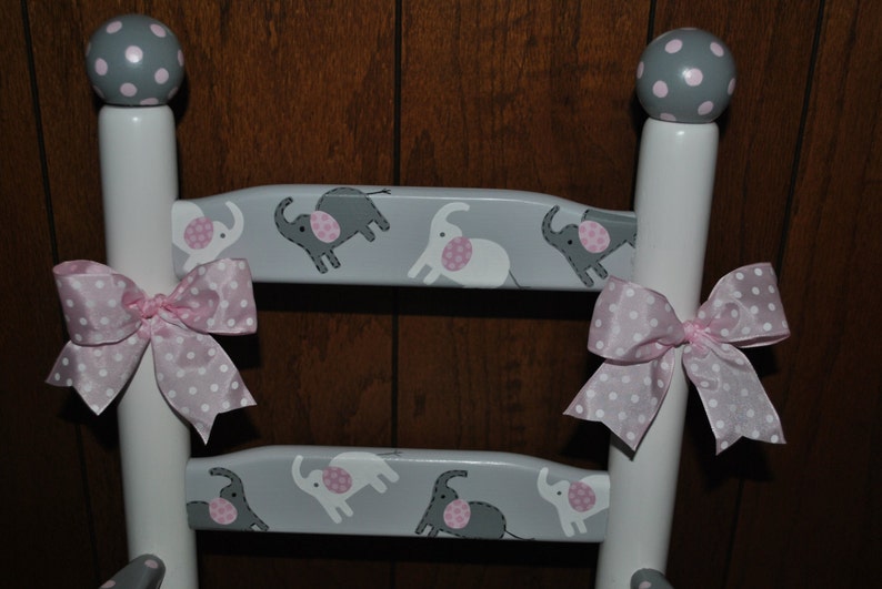 Handpainted Rocking Chair,Kids Rocking Chairs,Childs Rocking Chair,Nursery Furniture,Baby Shower,Toddler Gift,Pink Elephant,Girl,Personalize image 5