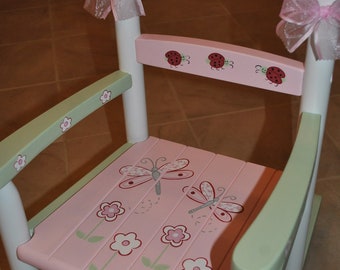 Handpainted Rocking Chair-Kids Rocking Chairs-Rocking Chair-Rocker-Nursery Furniture-Baby Shower-Toddler Gift-Lady Bug-Dragonfly-Girl