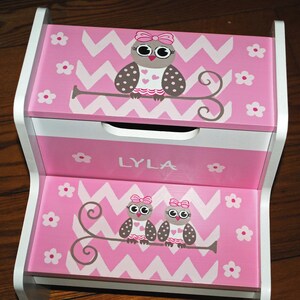 Kids 2 Step Stool, Childrens Step Stool,Hand Painted, She&#39;s A Hoot, Girls Step Stool, Baby Shower, Chair, Baby Gift, Nursery, Toddler,