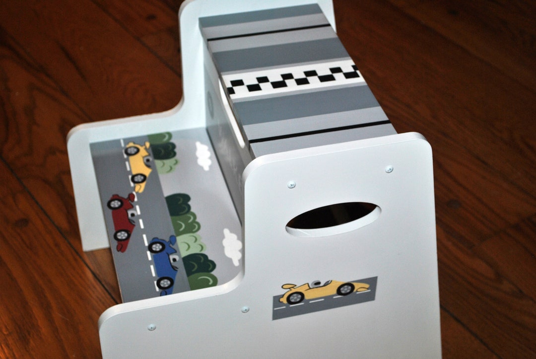 Kids 2 Step Stool,childrens Step Stool,race Cars,hand Painted,boy,girl