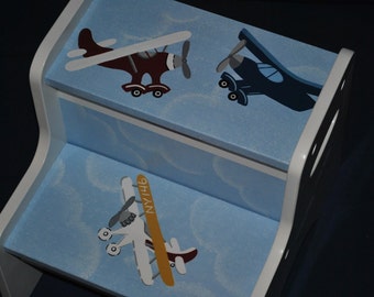 Kids Personalized 2 Step Stool -- AIRPLANES