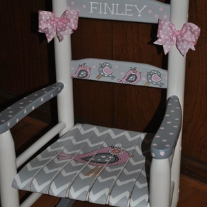 Handpainted Rocking Chair-Kids Rocking Chairs-Rocking Chair-Rocker-Nursery Furniture-Baby Shower-Toddler Gift-New Birdie-Chevron-Girl image 3