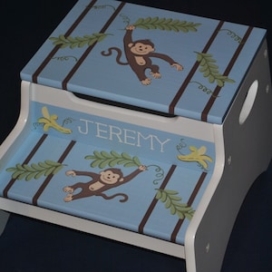 Kids Personalized 2 Step Stool and Storage Bench  MONKEY'S and BANANAS