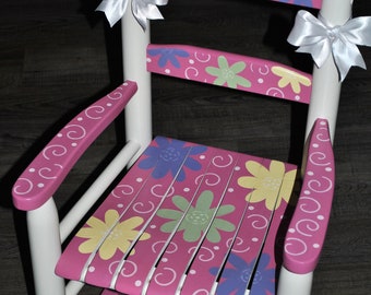 Handpainted Rocking Chair,Rocking Chair,Floral Dot and Swirl,Kids Rocking Chairs,Nursery Furniture,Baby Shower,Toddler Gift,Personalize